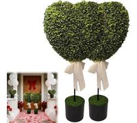 30in Boxwood Heart Topiary Outdoor, Valentine's Day Heart Shaped Topiary Trees with Bow, Artificial Greenery Decorations Hearts Ball Planter Pots for Porch Homes Office