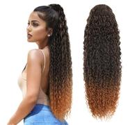 30inch Long Curly Ponytail Extension,Synthetic Water Wave Drawstring Thick Pony Tail for Women with 2 Clips Pour un usage quotidien(MT4-30)