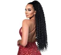 30inch Long Curly Ponytail Extension,Synthetic Water Wave Drawstring Thick Pony Tail for Women with 2 Clips Pour un usage quotidien(Natural Black1B)