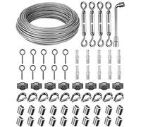 30M 304 Corde Cable Acier Inoxydable à Suspendre Kit, 3mm Câble Acier Inoxydable Revêtu Avec Tendeur fil a Linge et Crochets, pour Lumineuse, Plante Grimpante, Corde a linge