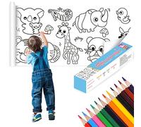 30m*30cm Rouleau Coloriage, Rouleaux Dessin Coupables, Rouleau Papier Dessin, avec 12 Crayons Couleur, Découpable, Collable, pour Enfants, Etudiants, Cadeaux D'anniversaire (Imprimés D'animaux)