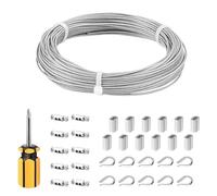 30m Cable Acier, Câble Métallique 2mm, Cable Inox, Câble en Acier Inoxydable 304, Cable Acier Revêtu, Corde en Acier pour Corde à Linge, Cable Suspension Luminaire, Plante Grimpante, Rambarde