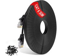 30m Cat 6 Ethernet Cable, Flat Ethernet Cable High Speed Network RJ45 Gigabit Ethernet LAN Cable 1Gbps 250MHz High Speed UTP Patch Cable Compatible with Router Modem Switch TV Box, Black
