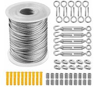 30m Kit de Corde Câble en Acier Inoxydable, Cable Métallique, Câble INOX avec Tendeur et Crochets pour Suspension Lumineuse,Plante