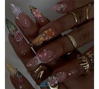 30pcs Amond Faux Nails Presse Sur Les Fausses Colles Artificielles Des Conceptions De Fleurs Conseils Français Le Cercueil De Clous