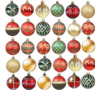 30Pcs Boule de Noel Rouge et Gold Décorations d'arbre de Noël Boules de Noël en Plastique Suspension Décoratives Scintillantes pour Noël, Mariages, Festivals, Fiançaille