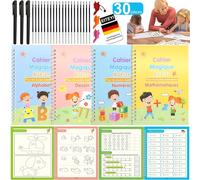 30pcs Cahier Ecriture Magique Français Kit-Livre Cahier Calligraphie Enfant Réutilisé-Cahier Magique Écriture Avec 4 Manuels Avec Rainures Premium +3 Stylo+20 Recharges+2 Correcteur De Prise