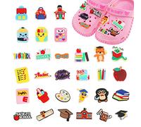30PCS Charmes de Chaussures à Thème Vie Scolaire, Breloques de Chaussures Back to School, CLOG Décoration Charmes en PVC pour Crocs Sandales à Sabots,Charme de Bracelet,Cadeau de Fête D'anniversaire