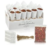 30Pcs Cône Confettis Mariage Blanc Confettis Mariage Cône Fleurs Séchées Biodégradables Cone Confettis Mariage avec Support, Autocollants et Cordes, Canon à Confettis Mariage Cône en Papier