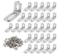 30pcs Equerre Metal Inox, 32x50x19mm Équerre Muraleen Forme de L pour Fixation et Réparer les Meubles, Equerre Charpentier Installation Simple et Robuste