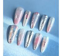 30pcs Extra Longs Faux Ongles Scintillant Argent Presse Sur Les Conseils Avec Finition Chromée ABS Pratique Salon Qualité Bâton Ons Sglitter Ongles