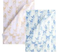 30pcs Feuilles De Papier De Soie Papillon,35x50cm Or & Bleu Papier De Soie Emballage Pour Noël Mariage Fête D'anniversaire Baby Showers Bricolage Arts (Fond Blanc)