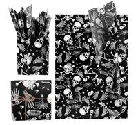 30pcs Feuilles de Papier de Soie Pliables pour Halloween, 50x35cm Motif Tête Mort pour Emballage Cadeau Décoration Fête d'Halloween
