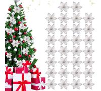30pcs Fleurs De Noel,Décorations De Noël,Fleurs Pour Sapin De Noël,Fleurs De Noël De Artificielles,Fleurs De Noel Pour Le Nouvel An,Artificielles Fleurs Pour Sapin De Noël(Argent)