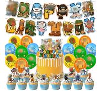 30Pcs Italian Brain Birthday Decorations,PyrrlicToy Animaux Theme Party Decoration,Ballon Bannière Cake Toppers,Fournitures de Fête d'Anniversaire pour Enfant