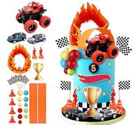 30PCS Kit de décoration pour gâteau sur le thème des courses de camions, kit d'accessoires pour gâteau d'anniversaire avec trophée de tout-terrain, décorations pour gâteaux d'anniversaire d'enfants