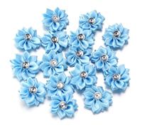 30Pcs/lot Mini Satin Ribbon Flowers 4cm Multicolor Rhinestones Handmade Flower For DIY Hair Clip Clothing Decoration Accessories(Color 7)
