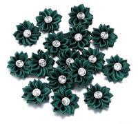 30Pcs/lot Mini Satin Ribbon Flowers 4cm Multicolor Rhinestones Handmade Flower For DIY Hair Clip Clothing Decoration Accessories(Color 22)