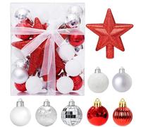 30Pcs Mini Boules de Noël avec Cintre,3CM Petites Boules de Noël Rouge et Blanc Boules Mini Sapin de Noël Table-Sapin de Noël kit de décoration