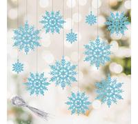 30pcs Ornement Sapin de Noël Flocon de Neige, Flocon de Neige à Paillettes Suspendu pour Décorations Arbre de Noel et Guirlande (Bleu Clair)