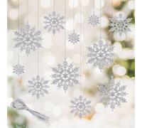 30pcs Ornement Sapin de Noël Flocon de Neige, Flocon de Neige à Paillettes Suspendu pour Décorations Arbre de Noel et Guirlande (Argent)