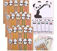 30pcs Panda Paper Clip Bookmarks,Cute Panda Bookmark Clips Set With 1 Sheet Sticky Notes Panda-Fun Planner Animal Clips For Student Gift