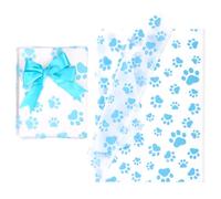 30pcs Papier de Soie Patte de Chien, 50x35cm Papier de Soie Imprimé Patte Mignonne Papier d'Emballage Cadeau pour Emballage Cadeau Fournitures de Fête d'Anniversaire de Mariage (Bleu)