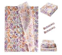 30pcs Papier d'Emballage à Motif Floral Violet, 35x50cm Papier de Soie Imprimé pour Anniversaire et Décorations Cadeaux