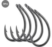 30pcs perforé pointu dard acier carbone hameçon pour la pêche en mer (8#)