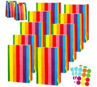 30Pcs Pochette Cadeau Anniversaire Enfant,Sac Papier Cadeau Petit avec 36 Autocollants 24x13x8cm,Pochette Cadeaux Papier Arc-en-ciel,Sachet Bonbon Anniversaire pour Mariage,Noël,Halloween,Party