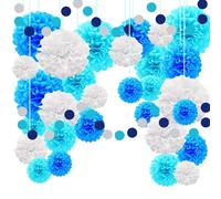 30PCS Pompons en Papier Decoration Anniversaire Bleu TREABEAR, Pompom Loisir Creatif Decoration, Mariage Decoration en Ruban Rond, Papier Crepon Papieren Pompons Decoratie, Décoration Été Bleu