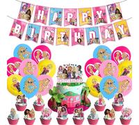 30Pcs Princesse Anniversaire Décoration, Prinzess Cupcake Topper, Barbiprinzessin Happy Birthday Bannière Ballons en Latex Décoration de Fête Kit, Décorations pour Fêtes d'anniversaire Fille