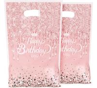 30pcs Sac Cadeau Anniversaire Sachet Bonbon Biscuit Pochette Joyeux Anniversaire Happy Birthday Fête Pour Enfant Fille Garçon (Rose)