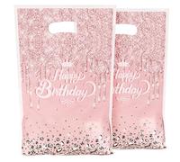 30Pcs Sac Cadeau Anniversaire Sachet Bonbon Biscuit Pochette Joyeux Anniversaire Happy Birthday Fête pour Enfant Fille Garçon (Rose)