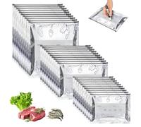 30Pcs Sac Congelation Zip, Sacs de Conservation Réutilisables, Sachets Alimentaires en Aluminium Robuste en 3 Tailles, Inscription Possible & Antifuite pour Légumes, Snacks, Viande