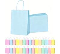 30Pcs Sac Papier Cadeau avec Multicolores Poignées, 23x16x8cm Pochette Cadeau Anniversaire Enfant, Pochette Cadeaux Papier Bleu,Sachet Bonbon Coloré pour Mariage, Anniversaire, Noël, Halloween, Party