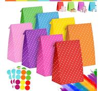 30Pcs Sac Papier Cadeau Petit avec 36 Autocollants 24x13x8cm,Pochette Cadeaux Papier Petits Pois,Pochette Cadeau Anniversaire Enfant,Sachet Bonbon Coloré pour Mariage,Noël,Halloween,Anniversaire,Party