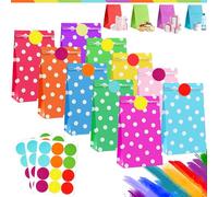 30Pcs Sac Papier Cadeau Petit avec 36 Autocollants 24x13x8cm,Pochette Cadeaux Papier Pois,Pochette Cadeau Anniversaire Enfant,Sachet Bonbon Coloré pour Mariage,Noël,Halloween,Anniversaire,Party