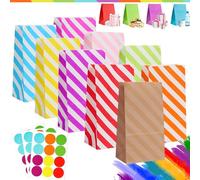 30Pcs Sac Papier Cadeau Petit avec 36 Autocollants 24x13x8cm,Pochette Cadeaux Papier Rayé,Pochette Cadeau Anniversaire Enfant,Sachet Bonbon Coloré pour Mariage,Noël,Halloween,Anniversaire,Party
