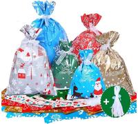 30pcs Sacs-Cadeaux D'emballage De Noël Avec Des Liens De Ruban De 18,6 M ,Grande Taille Emballage Cadeau Sacs-Cadeaux De Styles Assortis Pour Décoration De Cadeaux De Fête De Noël (5 Tailles)