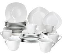 30pcs Service combiné Lotta blanc Porcelaine 6 personnes Tasses Soucoupes Assiettes