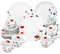 30pcs Service combiné Marie Porcelaine 6 personnes Tasses Soucoupes Assiettes Fleurs