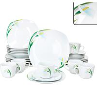 30pcs Service combiné White Calla Porcelaine Tasses Soucoupes Assiettes Fleurs blanches