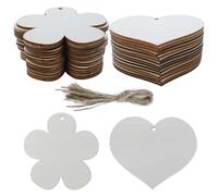 30pcs Trou Ouvert Coeur en Bois et Fleurs Morceau décoration 8cm Non traité Coeur en Bois Mariage, Artisanat, Cadeau Pendentif décoration