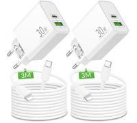 30W 2-Port Rapide Chargeur + 3M Long Câble Pour Iphone 14/13/12/11 Pro Max Plus Mini Se, Iphone Xs Xr X 8 7,Airpods, Prise Us[U181]