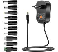 30W Adaptateur Secteur Universel AC DC 3V 4.5V 5V 6V 7.5V 9V 12V 2A Alimentation Adaptateur Multi-Tension avec Port USB 5V 2A, 2000mA Max