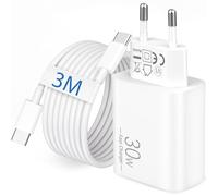 30W Chargeur Rapide avec USB-C 3M Long Câble pour iPhone 17/Air/16/16e/15 Pro Max Plus, iPad Pro/Air 13/11/12.9, iPad 10/11/A16, USBC PD Adaptateur Type C Charge Secteur Prise USB avec 2M Câble USBC