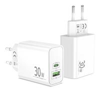 30W Chargeur USB C Prise pour iPhone 17/Air/16/16e/15 Pro Max Plus, iPad, Google Pixel 10/9/8/7, Adaptateur 2-Port PD+QC Chargeur Rapide 2-Pack