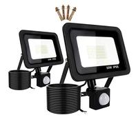30W Projecteur LED de Détecteur Mouvement Extérieur, 2 Pack 2700LM Lumière de Sécurité Super Brillante, Câble de 1,5 m, IP66 Imperméable, Daylight 6000K Pour Garage, Jardin, Cour et Terrain de Sport