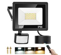 30W Projecteur LED Extérieur, 2700LM Projecteur LED Réglables 3 Couleurs avec Télécommande, IP66 Etanche Spot Led Exterieur Detecteur de Mouvement, Eclairage Exterieur pour Jardin, Patio, Garage